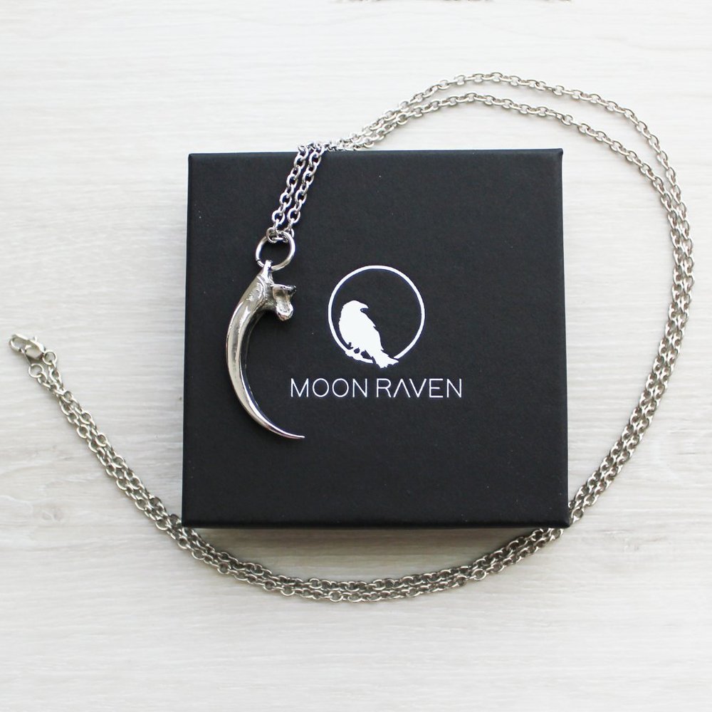 NEW Moon Raven Eagle Talon Claw Solid Stainless Steel Pendant Necklace 32" - Picture 3 of 11